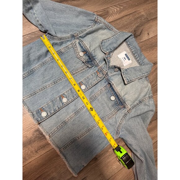 Old Navy PS X ON Distressed Light Wash Denim Jacket XL (14-16) Frayed Hem Button - Picture 6 of 11